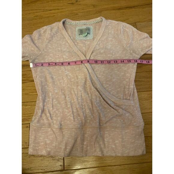 Saturday Sunday Anthropologie women's pale pink ribbed v-neck wrapped sweater XS - Picture 4 of 7